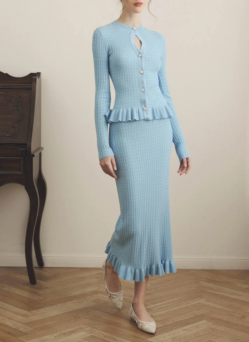 Lichi  Straight textured-knit midi skirt with ruffles for Women | Best Price UAE